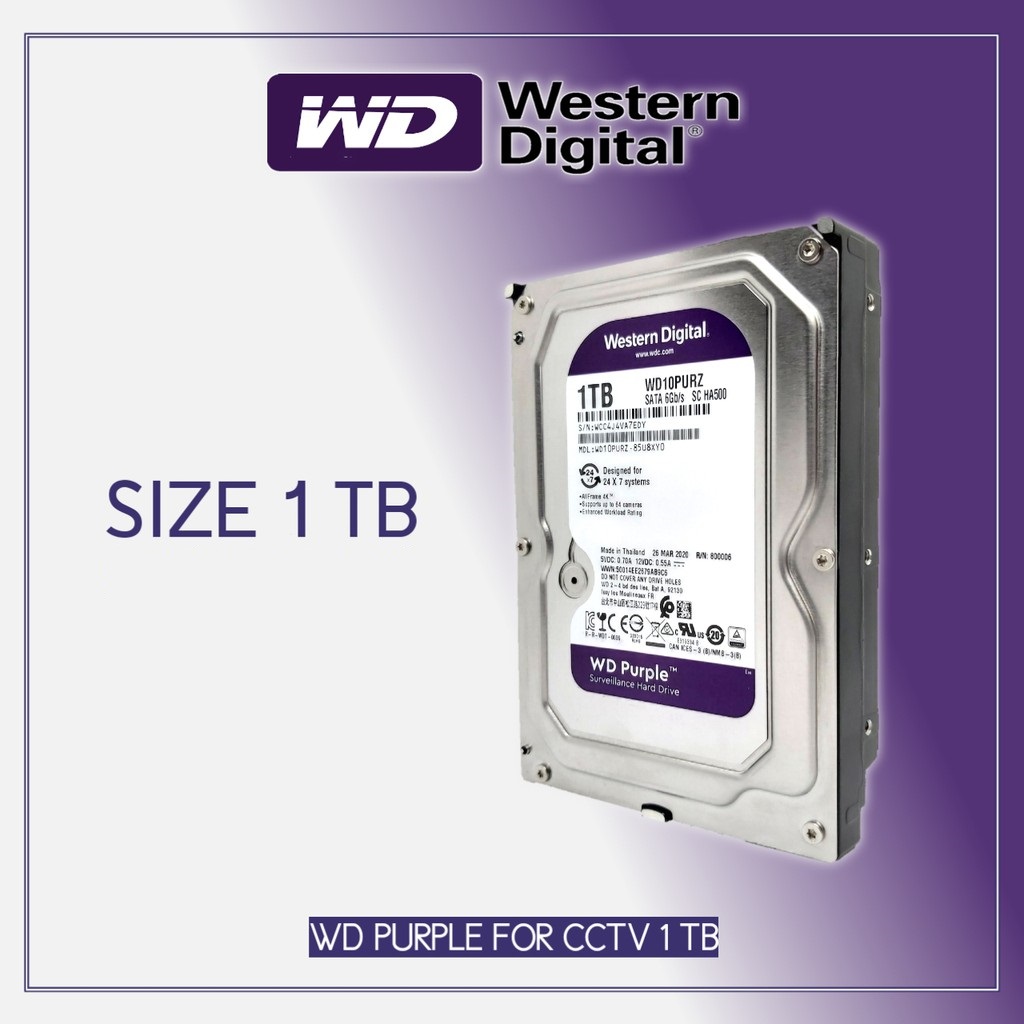 Western Digital 1TB 1TB  - WD Purple Surveillance Internal Hard Drive HDD - 5400 Rotational Speed  SATA 6 Gb/s