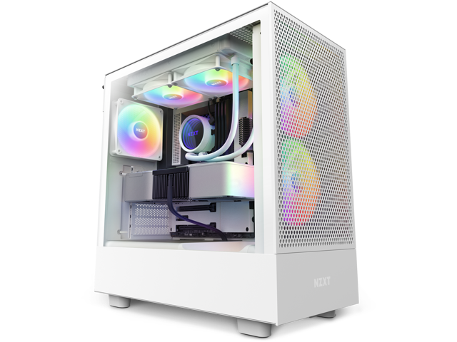 NZXT H5 Flow RGB Compact ATX Mid-Tower PC Gaming Case – CC-H51FW-R1 - High Airflow Perforated Front Panel – Tempered Glass Side Panel – Cable Management – 2 x F140 RGB Core Fans – White