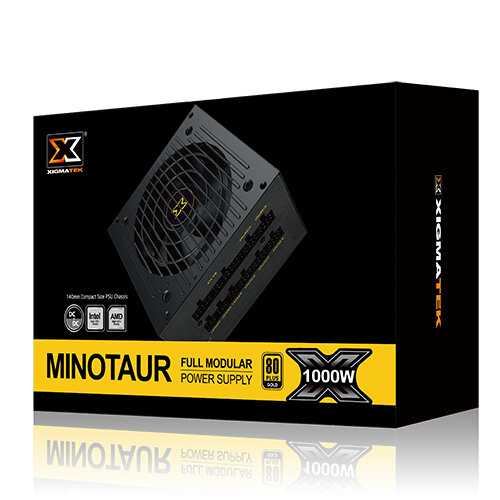 Xigmatek Minotaur 1000W 80 PLUS GOLD Fully Modular Power Supply Unit - Flat Cable - 100~240V Full range - 120mm Sleeve Bearing Fan - 140mm Length - Black