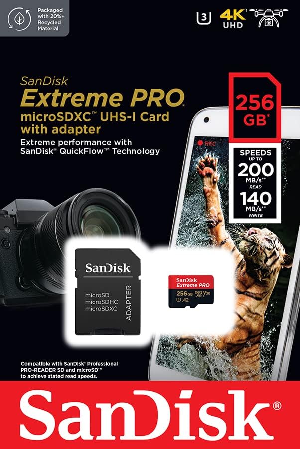 SDSQXCD-256G-GN6MA SanDisk 256GB Extreme PRO microSD UHS-I Card SanDisk 256GB Extreme PRO® microSD™ UHS-I Card with Adapter C10