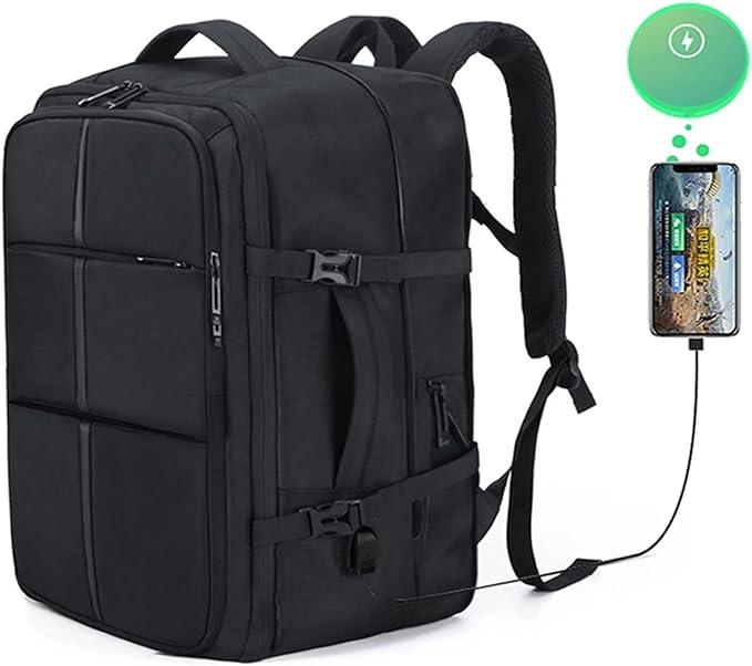 Unisex Multifunction Backpack - Heavily Padded for up to 17.6" Laptop - Expandable - Waterproof - USB Charging Port - Suitable for Travel Carry On