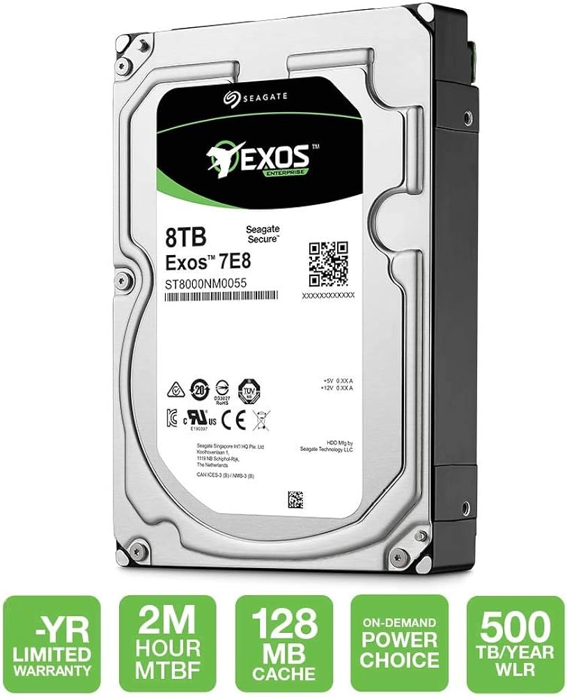 ST8000NM0055 Enterprise Hard Drive 8 TB Seagate Exos 7E8 ST8000NM0055 - Hard drive - Enterprise Hard Drive 8 TB - internal - 3.5-inch - SATA 6Gb/s - 7200 rpm - buffer