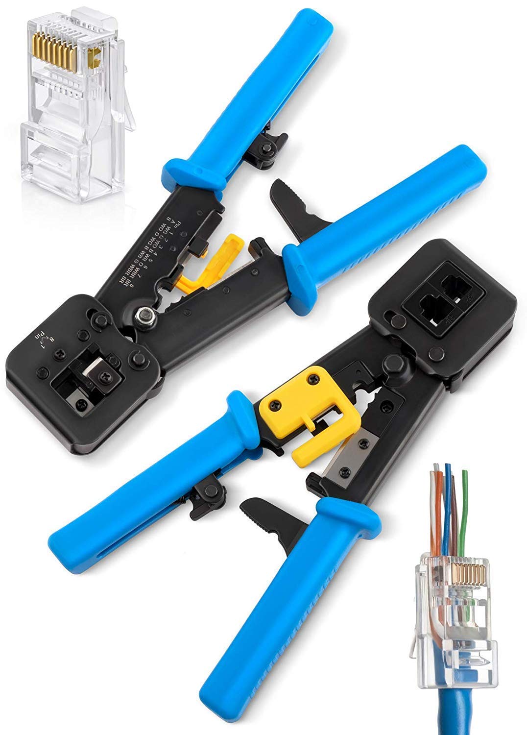 RJ45 Crimping Tool for Pass Through Connector RJ11 & RJ45 Plugs Networking Cat6 RJ45 Crimping Tool Pass Through Connector