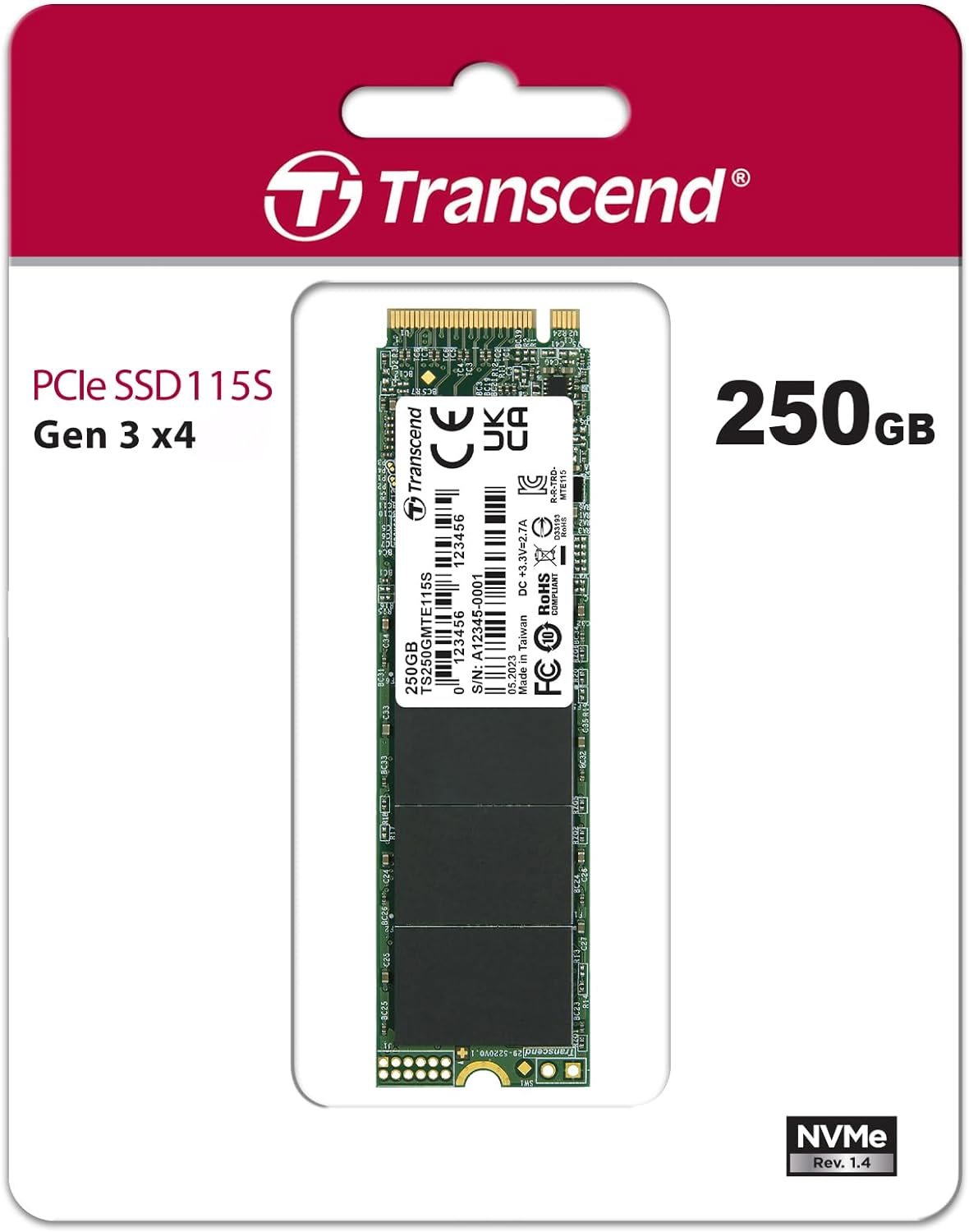 Transcend 250GB MTE115S NVMe Internal SSD - Gen3 x4 PCIe M.2 2280