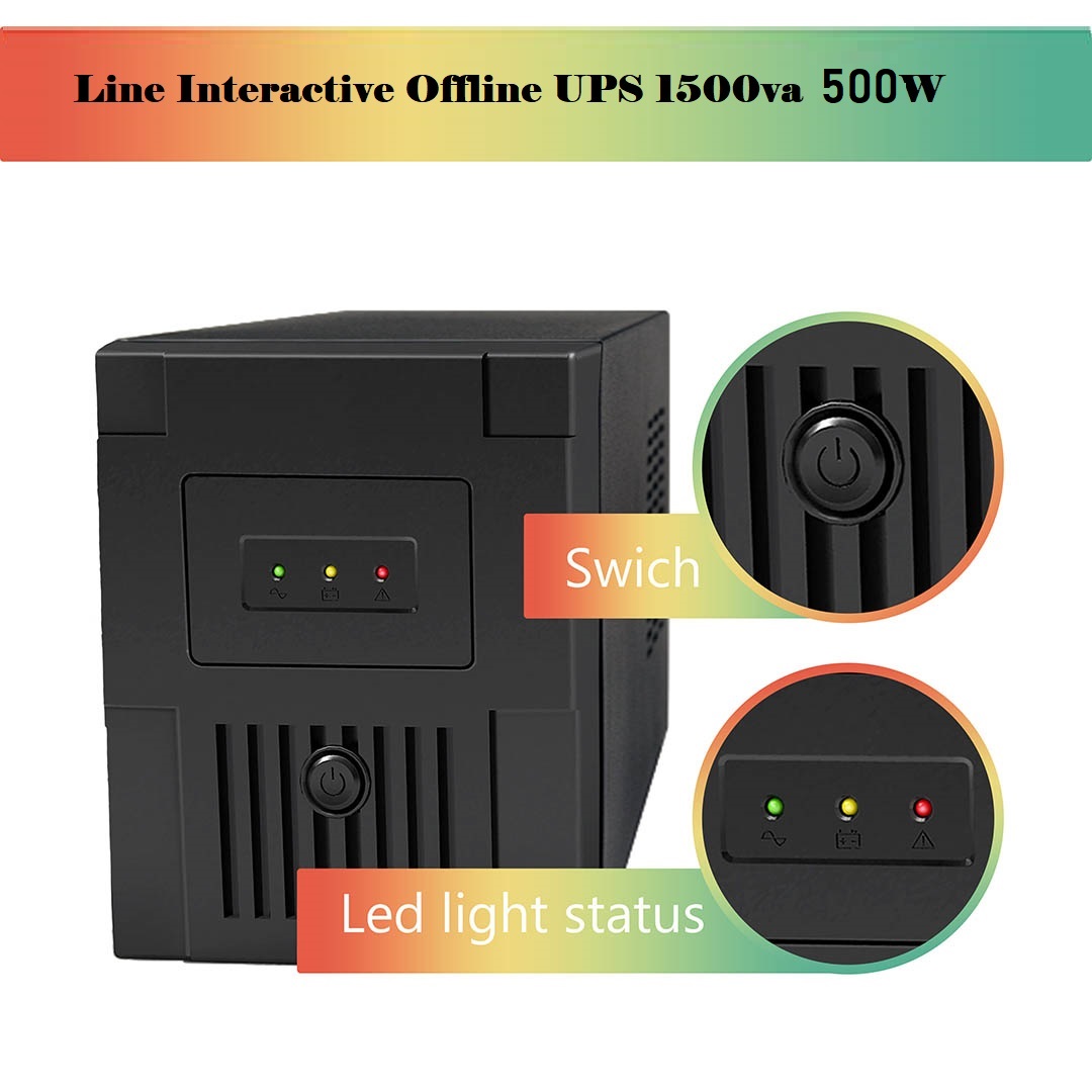 ST1500 Offline UPS 1500va 500W Line Interactive Uninterruptible Power Supply offline UPS 12v 7Ah*2 - 1500va 500W - LED light - EU socket