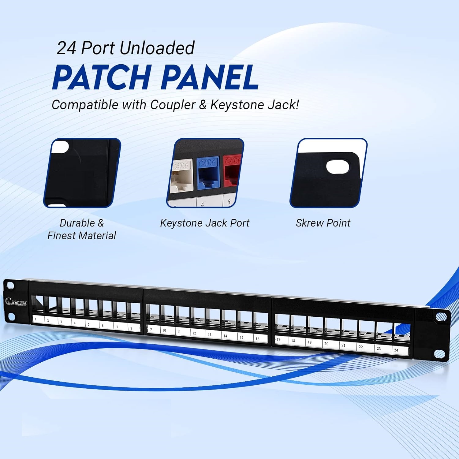 Keystone Patch Panel 24 Port 1U Rackmount or Wall Mount UTP Unloaded Patch Panel Blank for Ethernet Cables - Multimedia Patch Panel Patch Panel 24 Port Wall Mount