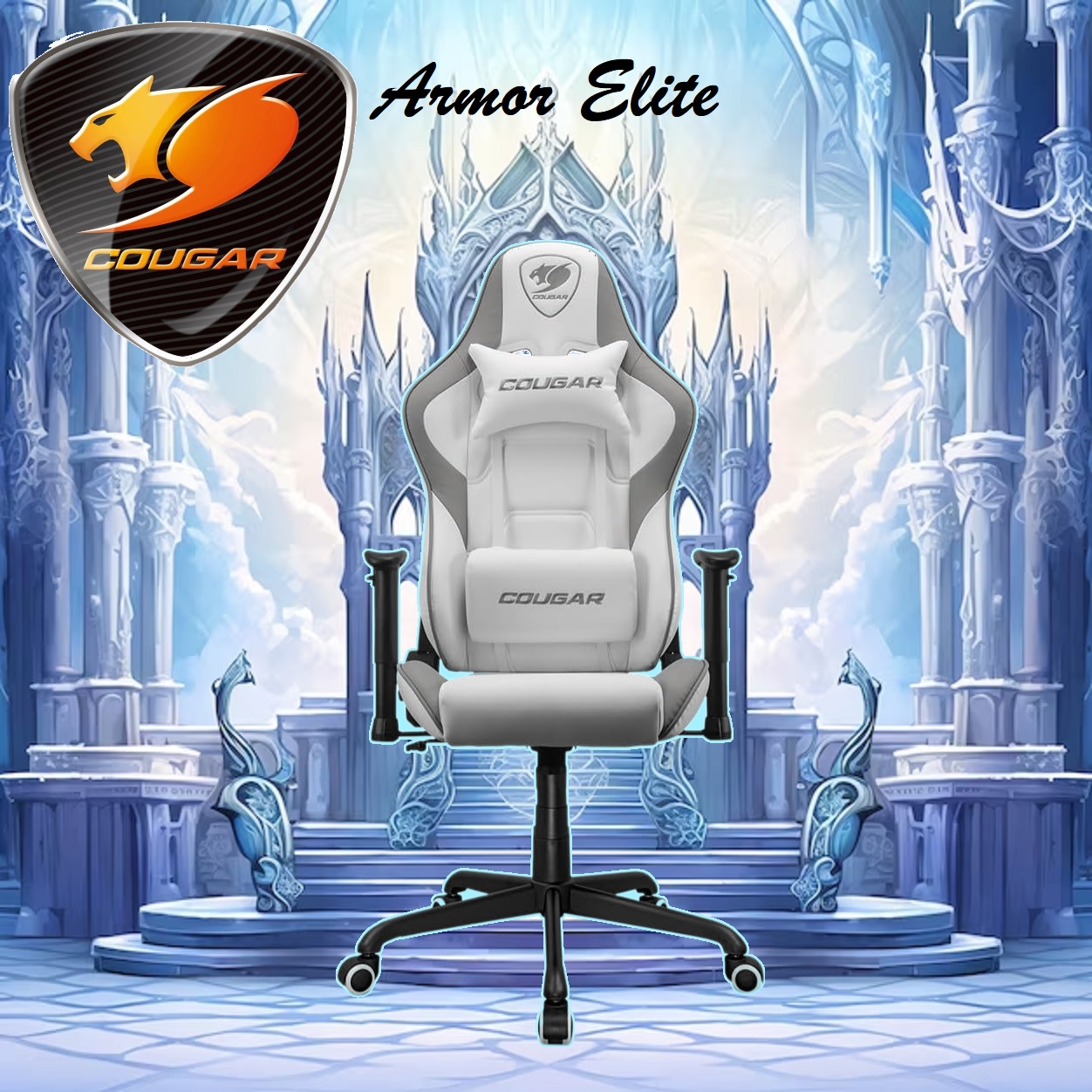 ARMOR-ELITE-WH COUGAR Armor Elite White Gaming Chair COUGAR Armor Elite White Gaming Chair - Premium PVC Leather - Head & Lumbar Pillow Included - Adjustable tilt tension - Recline up to 160º - 2D Adjustable Armrest - Full Ssteel Frame & Class 4 Gas Lift Cylinder