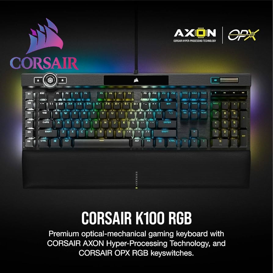 CA-912A01A-IT RGB Optical-Mechanical Wired Gaming Keyboard Corsair K100 RGB Optical-Mechanical Wired Gaming Keyboard - OPX Switches - PBT Double-Shot Keycaps - Elgato Stream Deck and iCUE Compatible - 44-Zone RGB LightEdge 