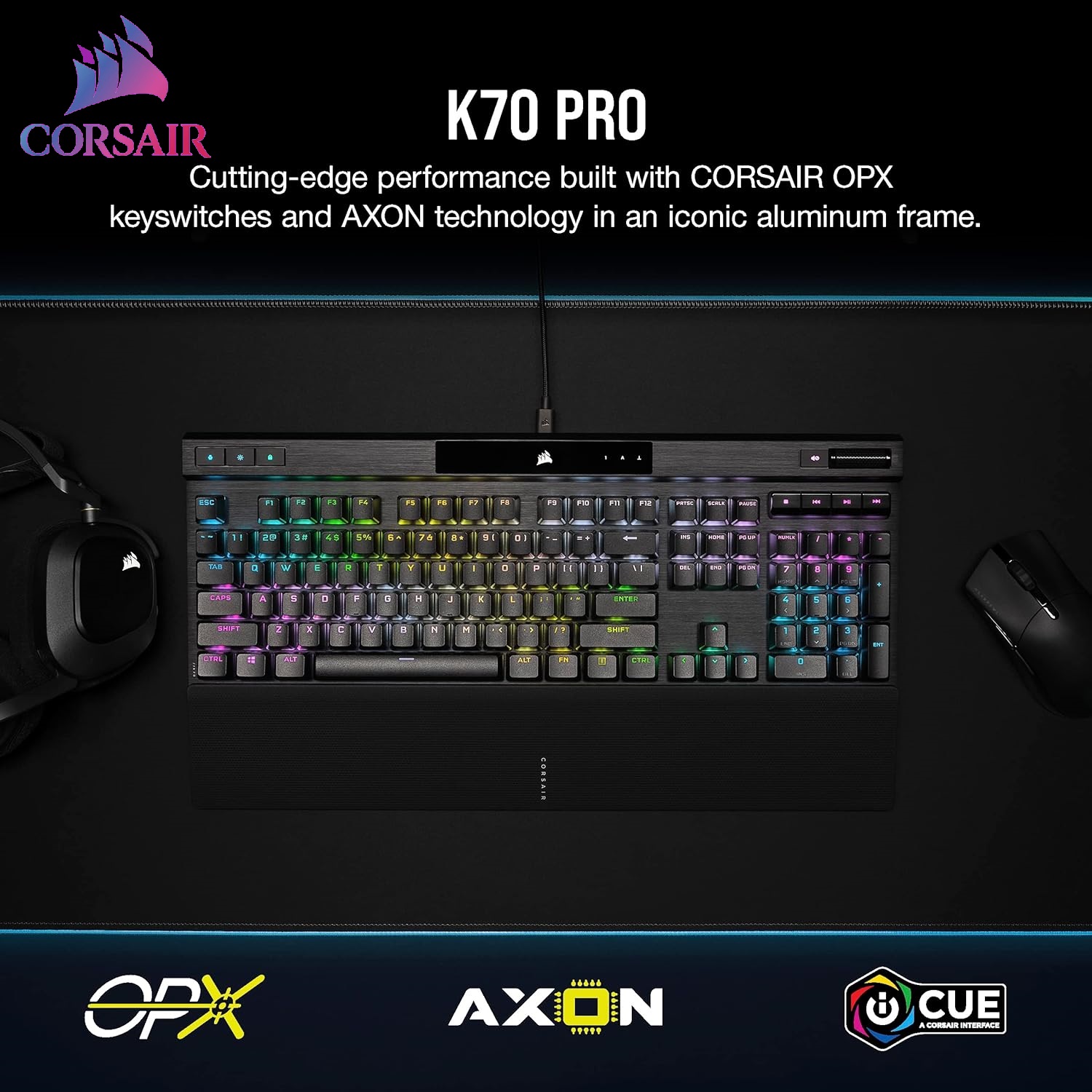 CH-910941A-DE PRO RGB Optical Mechanical Gaming Keyboard Corsair K70 PRO RGB Optical-Mechanical Gaming Keyboard - OPX Linear Switches