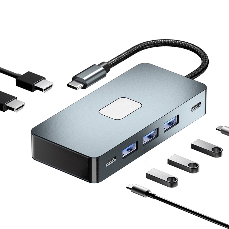 . HDMI 4K 30HZ x 2 + USB3.0 x 3 + USB-C + PD100W 2. Comply with Type C interface specifications