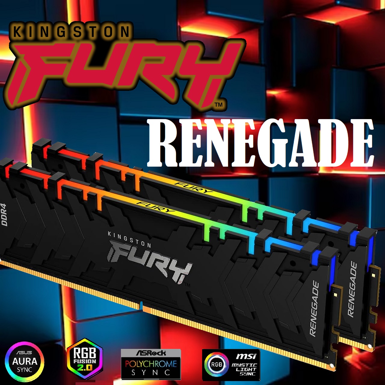 KF432C16RBAK8/256 Renegade RGB 64GB DDR4 3200 MHz RAM Kit 2x32GB Kingston FURY Renegade RGB 64GB DDR4 3200 MHz RAM Kit (2 x 32GB) 288-pin DIMM CL16 1.35 V RGB LED Memory with Heatsink