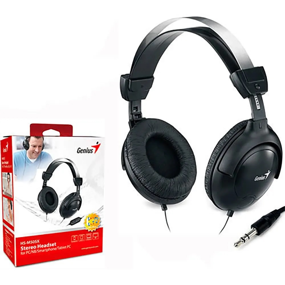 HS-M505X Stereo Headset with Build-in Microphone AUX Genius HS-M505X Stereo Headset with Build-in Microphone - Adjustable Headband - Call Answer Button - AUX Connectivity - for PC