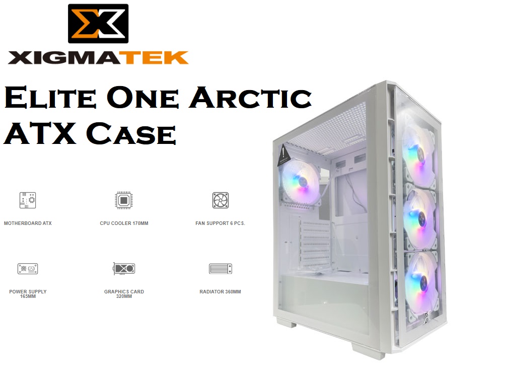 Xigmatek Elite One Arctic ATX Mid Tower Gaming PC Case w/FRONT PANEL TEMPERED GLASS