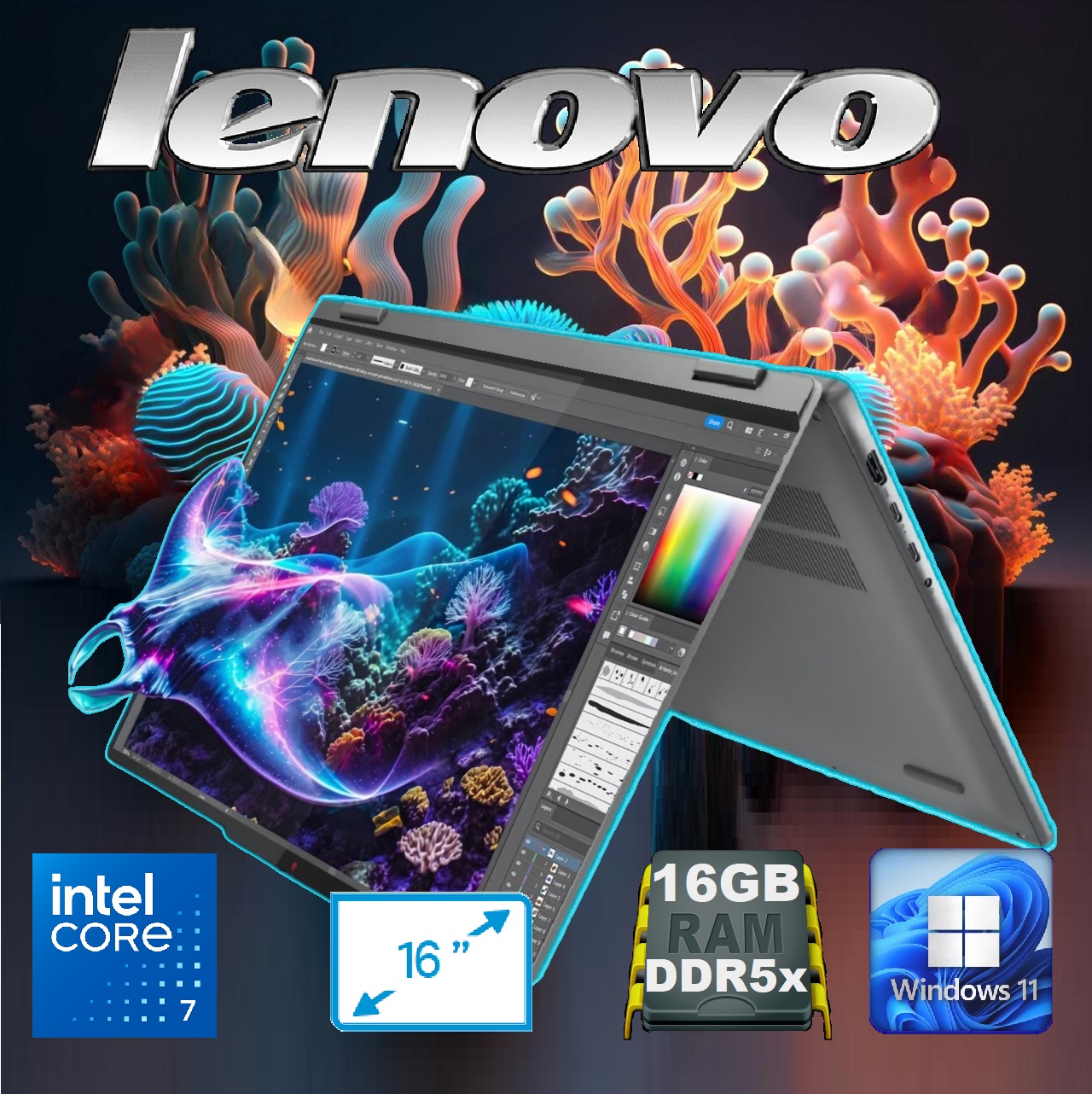 83DU0009CF Core 7 150U 6GB DDR5x RAM 16 inch Touchscreen Lenovo IdeaPad 5 2-in-1 16IRU9 Intel® Core™ 7 150U