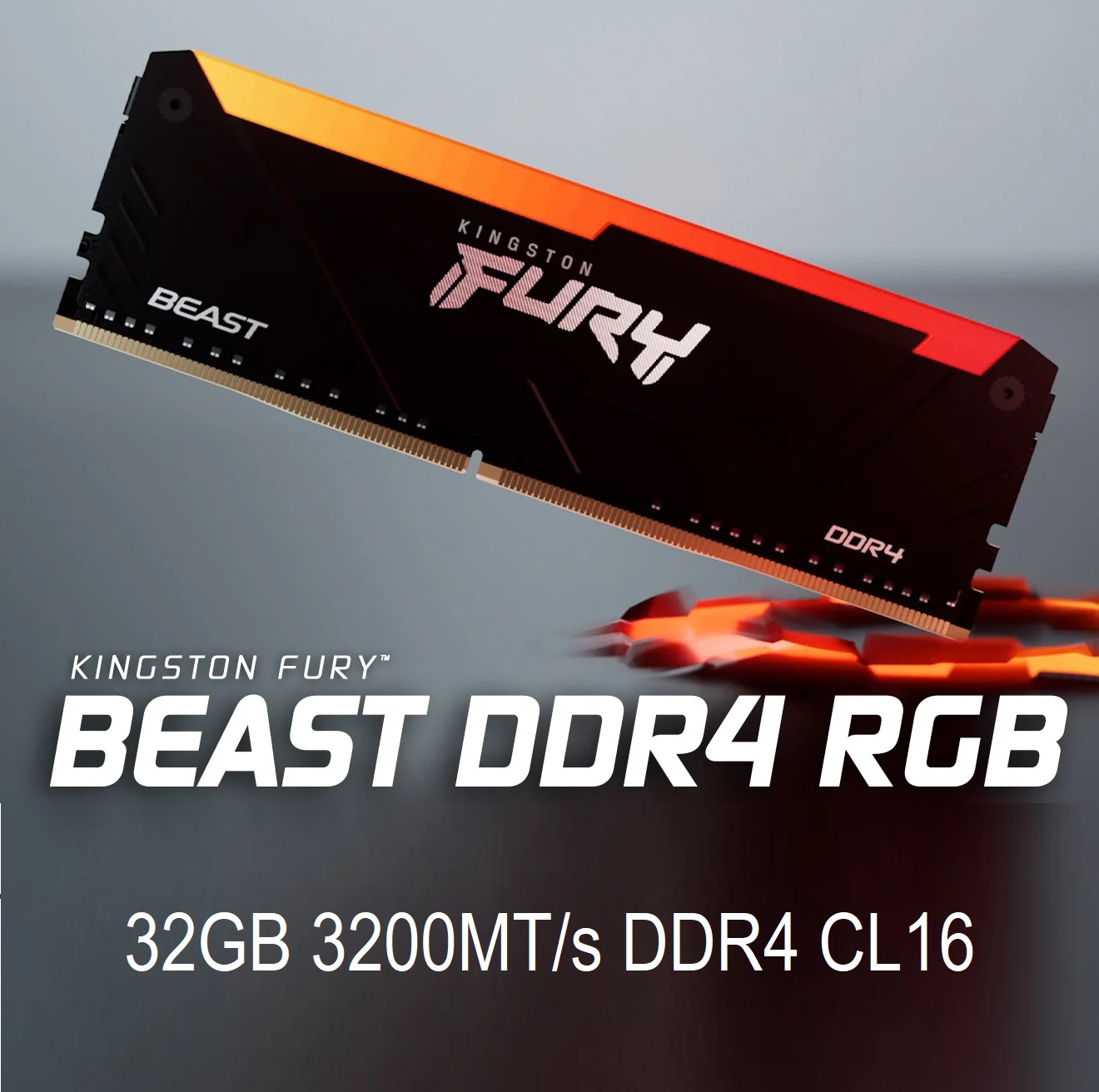 KF432C16BB2A/32 Beast 32GB 3200MHz DDR4 RGB RAM CL16 XMP AMD Kingston FURY Beast 32GB 3200MHz DDR4 CL16 Desktop Memory Single Module 1.35V 288-Pin