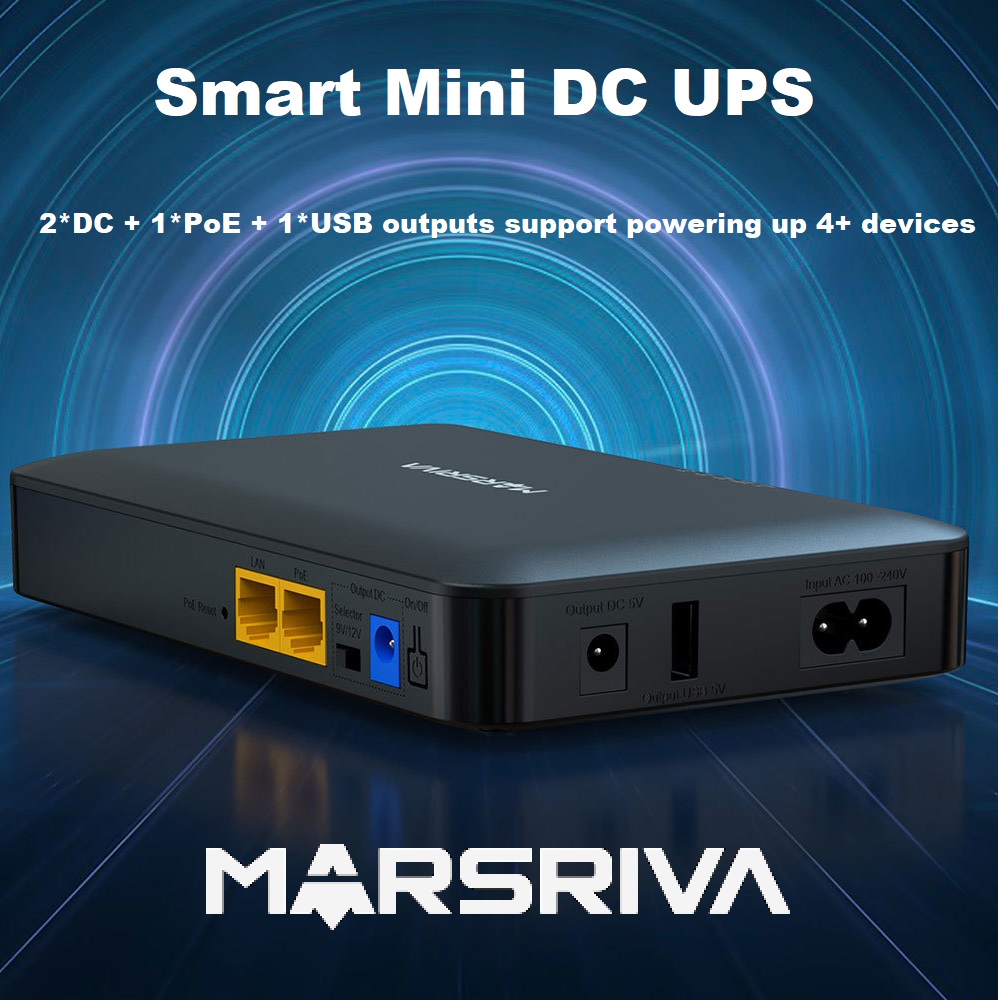 LINKOM-MINI-UPS-1000 Mini DC UPS 18 Watts 10000mAh Passive POE MARSRIVA Smart Mini DC UPS KP2 Series |  18 Watts 10000mAh | 0ms AC to DC Transfer | Flame Retardant | Wall Mount Slots | 1 x Passive PoE