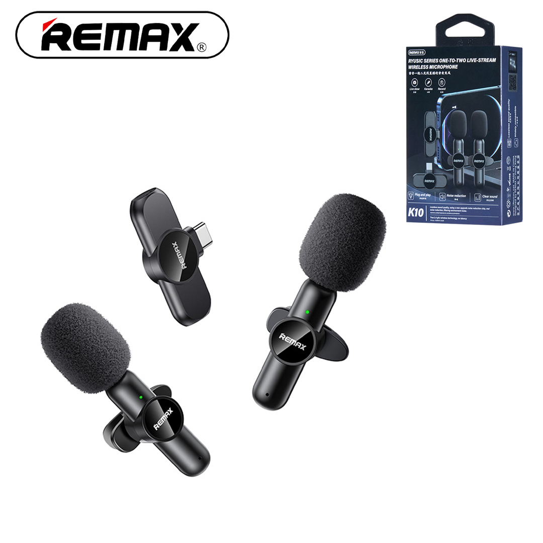 REMAX-K10-TYPEC REMAX K10 Wireless Lavalier Microphone Type C REMAX K10 2.4GHz Wireless Lavalier Microphone Type C One-to-Two Live-Stream Wireless Microphone Voice Recording True Noise Reduction Mini Microphone for Android