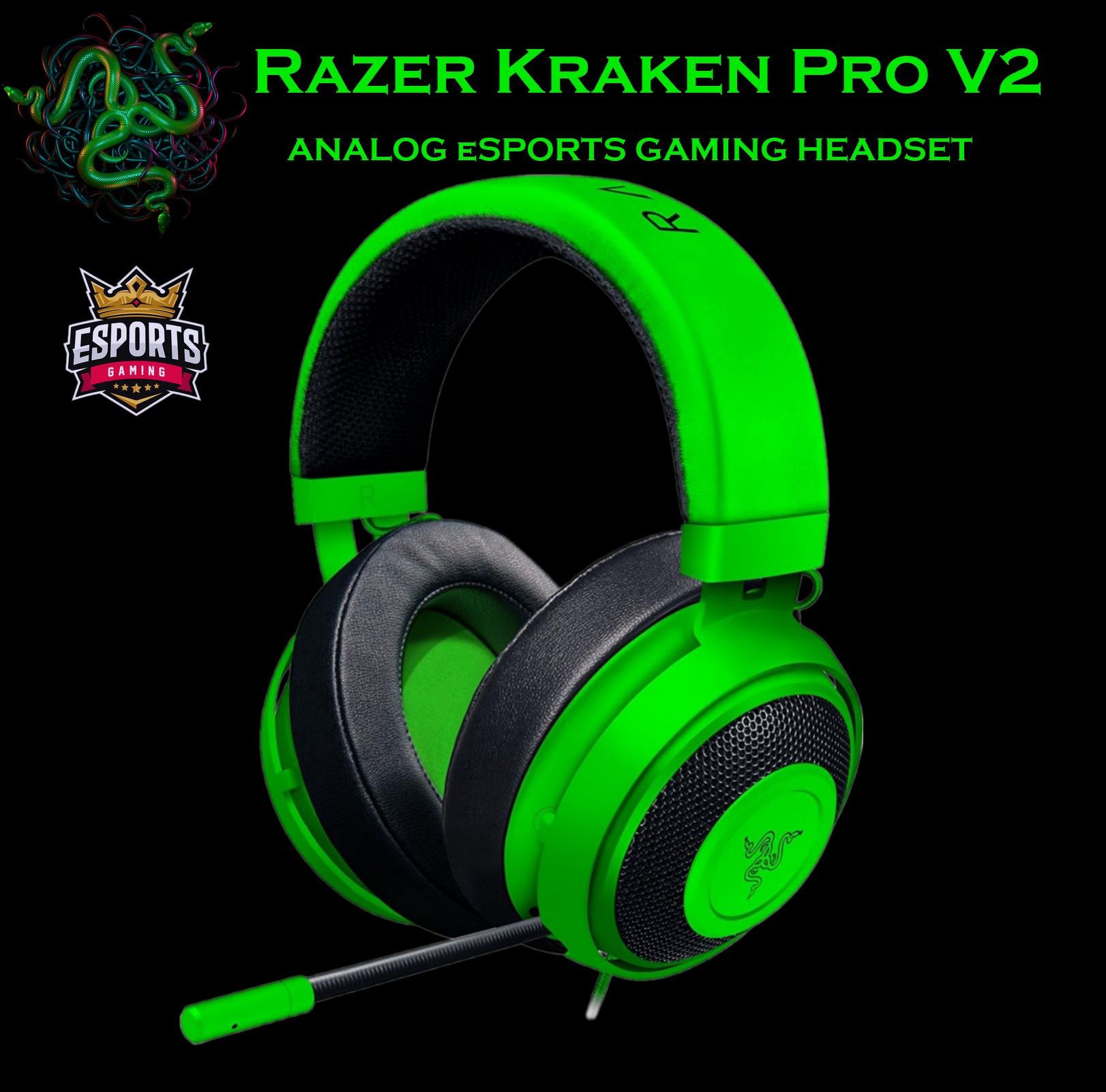 RZ04-02050300-CHINA Kraken Pro V2 Analog eSPORTS Gaming Headset Razer Kraken Pro V2 Analog eSPORTS Gaming Headset - Retractable Microphone -  50 mm Razer Custom Tuned Drivers - 3.5 mm Jack - for PC