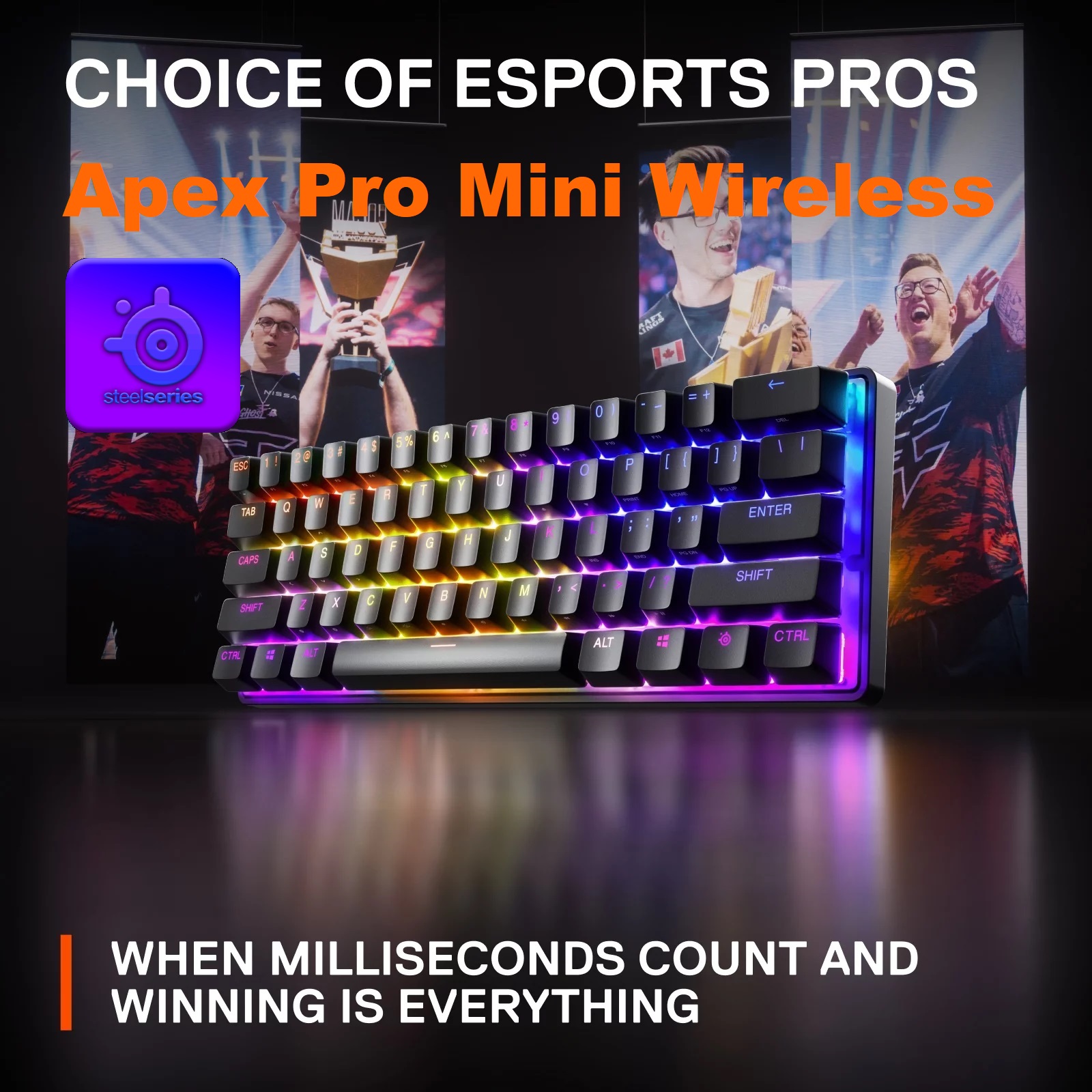 Apex Pro Mini Wireless Mechanical Keyboard SteelSeries Apex Pro Mini Wireless Mechanical Gaming Keyboard - World's Fastest Keyboard - Adjustable Actuation - Compact 60% Form Factor - RGB - PBT Keycaps - Bluetooth 5.0 - 2.4GHz - USB-C