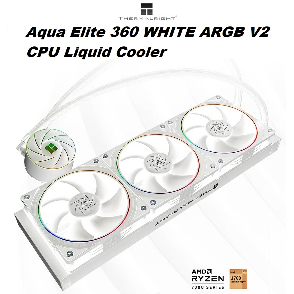 TL-S12-W-360  Aqua Elite 360 WHITE ARGB V2 Liquid Cooler Thermalright Aqua Elite 360 WHITE ARGB V2 Liquid Cooler - 3x 120mm ARGB Fans - 2600 RPM Pump Rated Speed - 12V DC