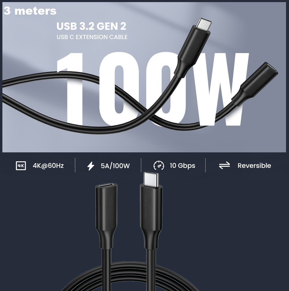 EXT-USBC02 USB Type C Extension Cable Male to Female USB Type C Extension Cable (10Gbps)