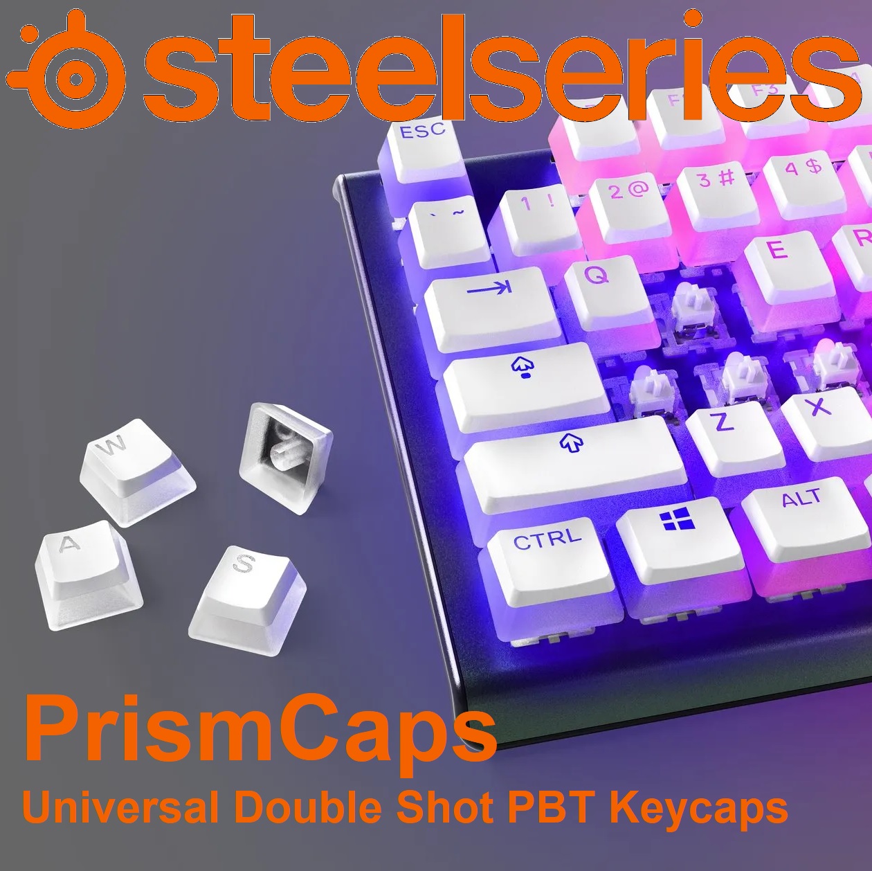 PRIMS-CAPS PRISMCAPS Double Shot PBT Keycaps White SteelSeries PRISMCAPS - Double Shot Pudding-Style Keycaps - Durable PBT Thermoplastic - Compatible with a Wide Range of Mechanical Keyboards