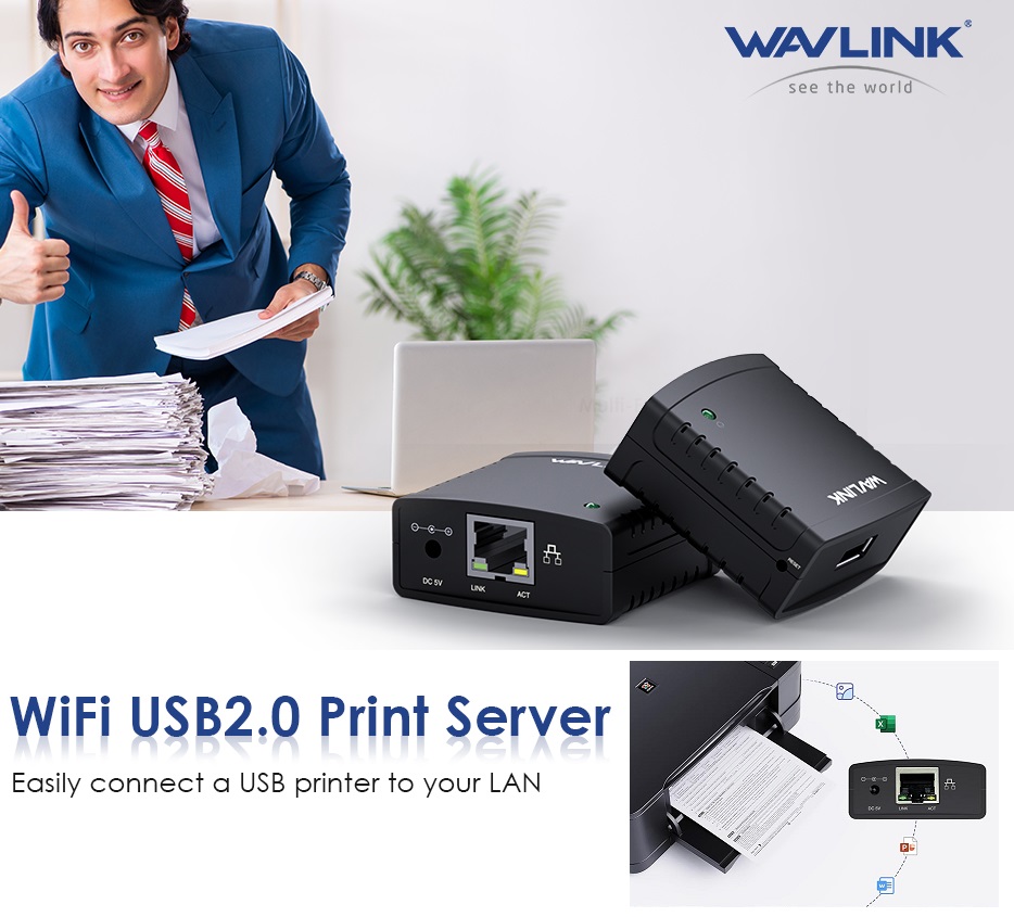 WL-NU72P11  Wavlink USB2.0 Network Print Server LAN Print Wavlink USB 2.0 Network Print Server