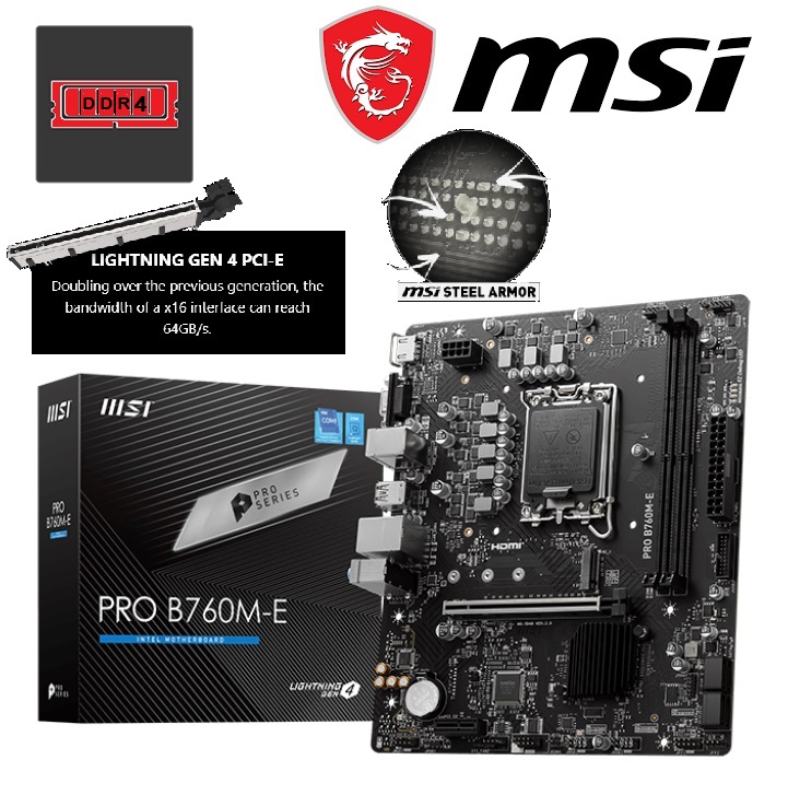 911-7D48-025 MSI PRO B760M-E DDR4 Motherboard Micro ATX MSI PRO B760M-E DDR4 Motherboard