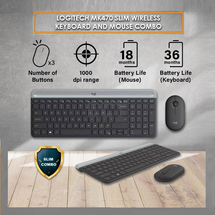 920-009437 Logitech MK470 Slim Wireless Keyboard Mouse Logitech MK470 Slim Wireless Keyboard and Mouse Combo - Modern Compact Layout