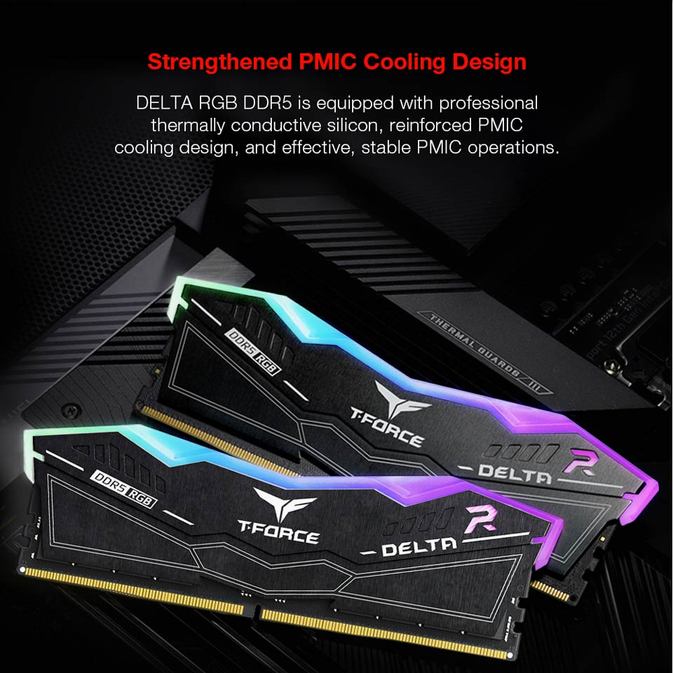 FF3D532G6000HC30DC01 TEAMGROUP T-Force Delta RGB DDR5 Ram 32GB 6000 TEAMGROUP T-Force Delta RGB DDR5 Ram 32GB (2x16GB) 6000MHz PC5-48000 CL30 1.35V Desktop Memory Module Ram For 600 700 Series Chipset XMP 3.0 & AMD EXPO Ready Black - FF3D532G6000HC30DC01