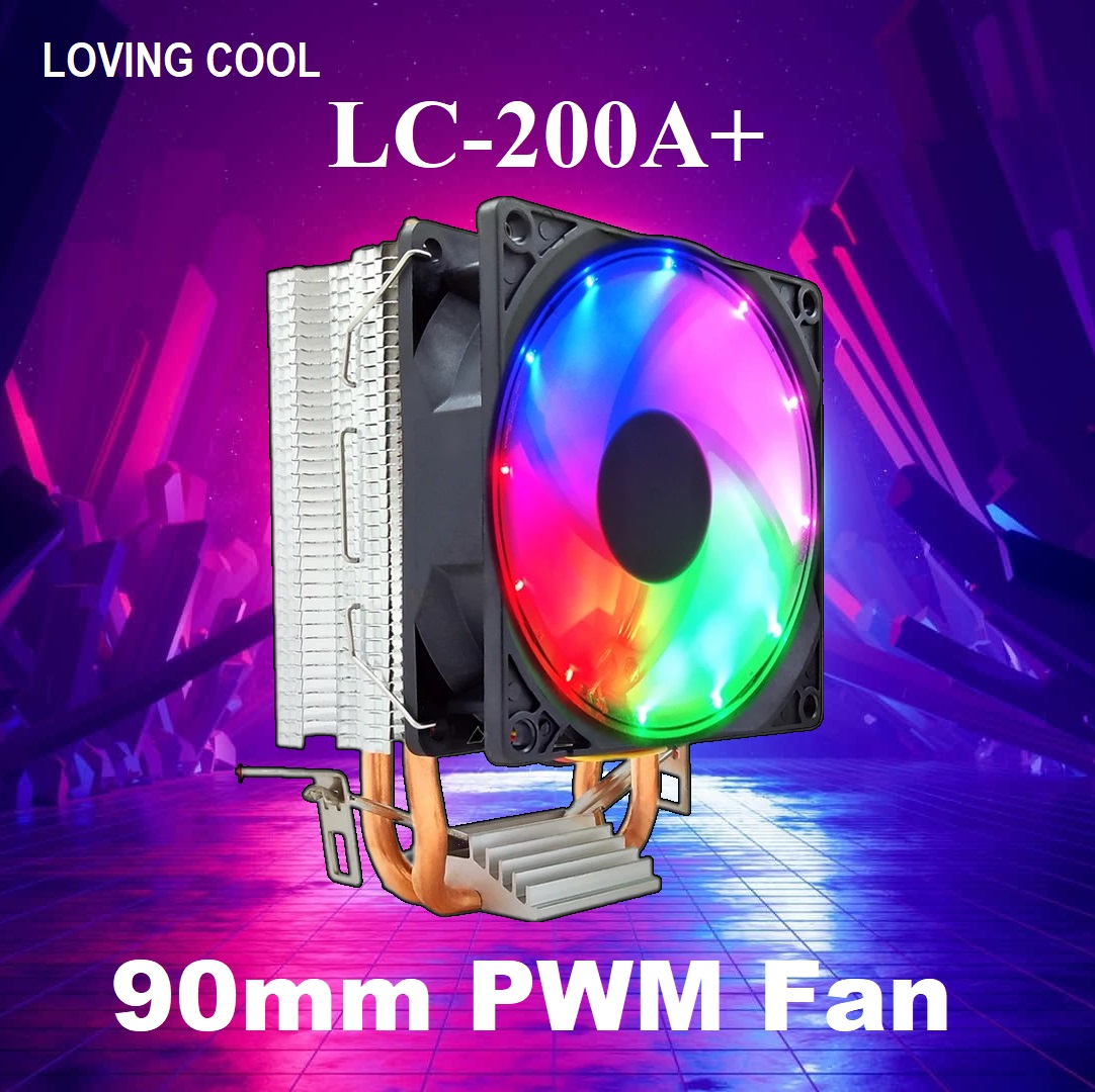 RGB CPU Cooler 90mm PWM Fan 2 Heatpipes LC-200A+BLACK RGB CPU Cooler 90mm PWM Fan 2 Heatpipes Loving Cool Rainbow CPU Cooler 90mm PWM Fan -Copper Tube Radiator Tower with 2 Direct Contact Heatpipes - Quiet 24 dBA - 100W TDP - 48±10% CFM Air Volume - for ntel LGA1700